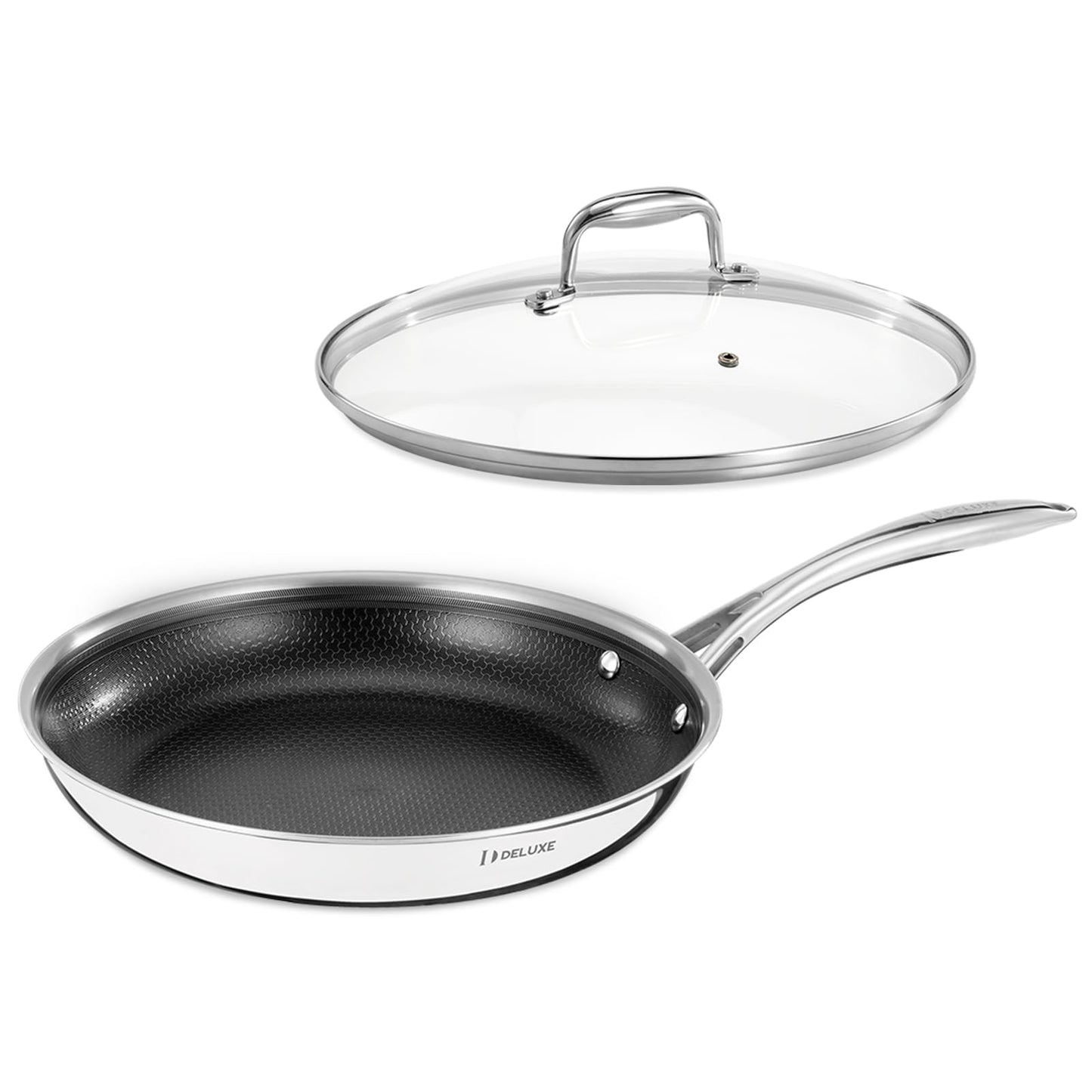 DELUXE Hybrid Ceramic Nonstick 12-Inch Fry Pan with Tempered Glass Lid, Skillet with Stay-Cool Handles, Dishwasher&Oven Safe, PFOA Free Compatible with All Cooktops