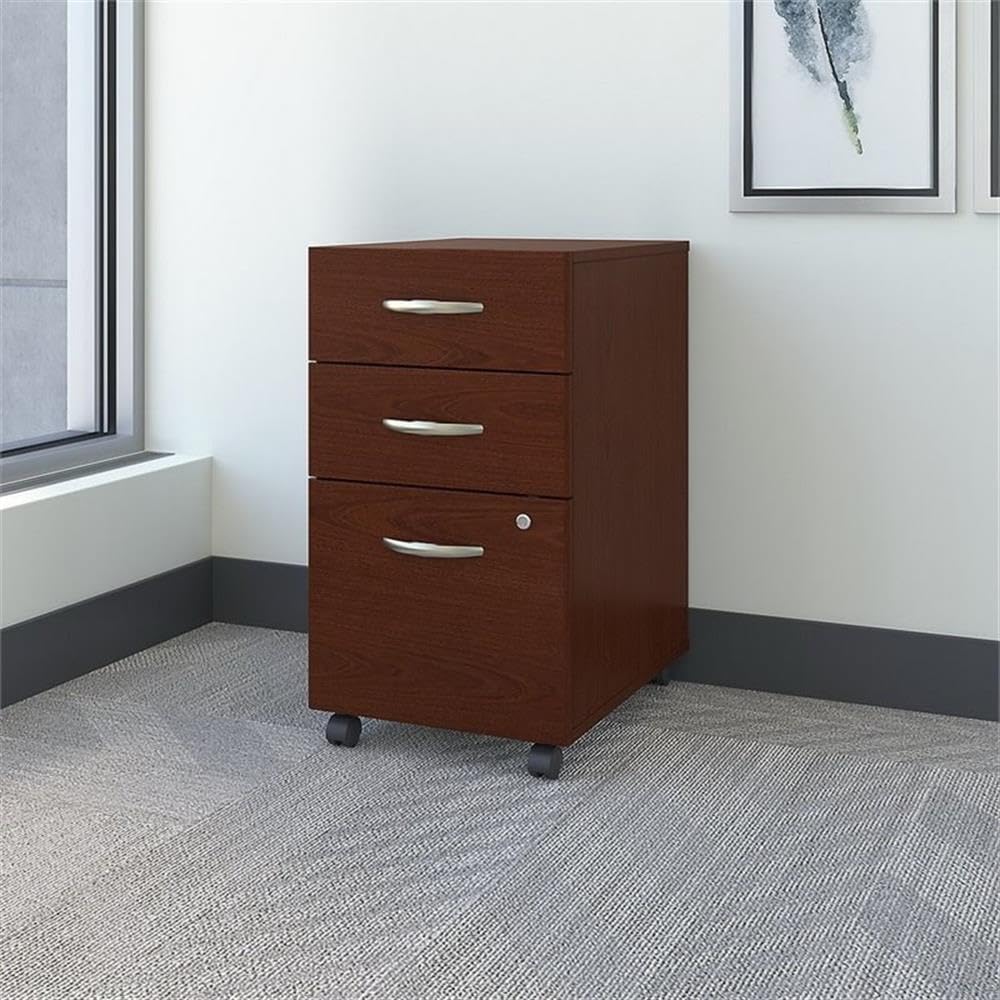 Bush Business Furniture Series C 3 Drawer Mobile File Cabinet in Mahogany, Assembled Office Storage Unit for Home or Commercial Spaces