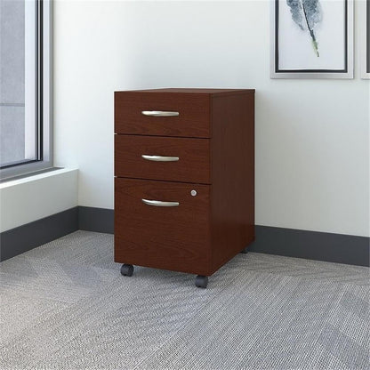 Bush Business Furniture Series C 3 Drawer Mobile File Cabinet in Mahogany, Assembled Office Storage Unit for Home or Commercial Spaces