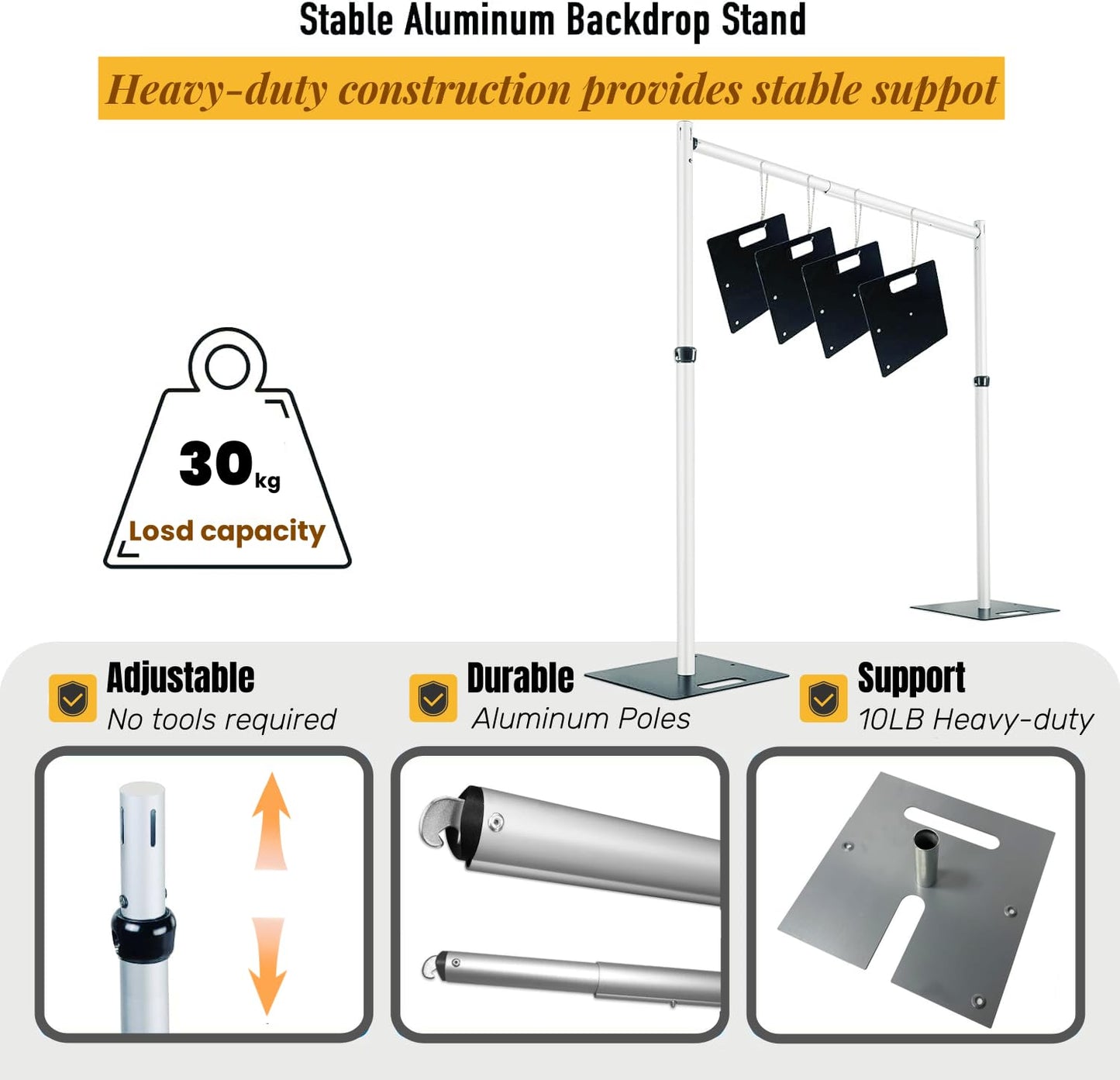 Pipe and Drape Adjustable Uprights, Crossbars,Bases & Hangers - Drape Systems for Backdrops, Trade Shows, Events, Photo Booths and Decorations by CITNAMOR (10' Tall x 10' Wide Kit(2xCrossbar))