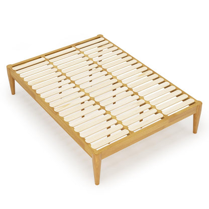 IOTXY Full Platform Bed Frame - Solid Wood 16-Inch Height Mattress Foundation Base with Densely Slats and Heavy-Duty Support Legs, No Box Spring Needed, Oak