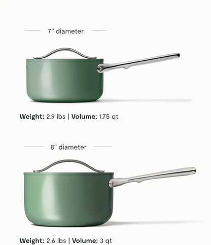 Caraway Nonstick Ceramic Sauce Pan - 3 Qt, Non-Toxic & Oven Safe | Compatible with All Stovetops - Sage