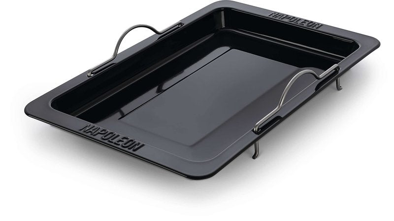 Napoleon Grill Roasting Pan - Porcelain Enameled, Drop-in Roasting Pan, 17.75 in x 28.6 in, Fits Prestige/Prestige PRO/Rogue Grills, Retractable Handles