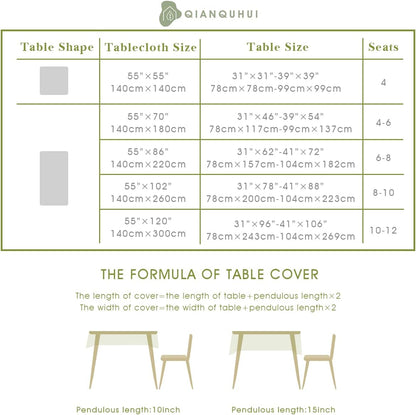 QIANQUHUI Embroidered Tablecloth for Dining Table,Dust Proof Spillproof Soil Resistant Cotton Linen Rectangle Table Cloths (Coffee Wheat, Rectangle/Oblong, 55'x120'', 10-12 Seats)