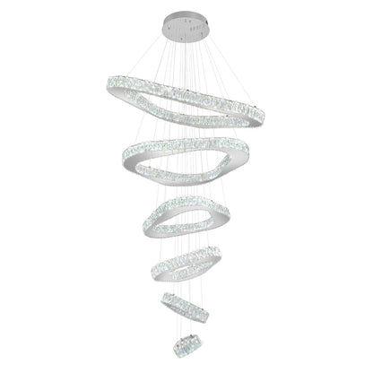 ykolupty H138 Modern Large Chandelier for High Ceiling 6-Rings Chandelier with LED Dimmable Crystal Ring Pendant Light High Ceiling Chandeliers for Living Room Foyer Entryway Silver Hanging Light