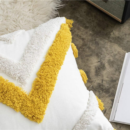 vctops 18x18 Inch Geometric Embroidery Tufted Throw Pillow Covers - Cotton Canvas Woven Cushion Covers (Mustard Yellow)