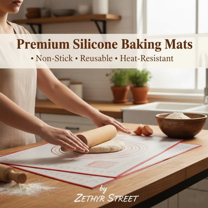 Silicone Baking Mat, Non-Stick Pastry & Dough Mat with Guides, Half Sheet Silicone Mat for Baking & Kitchen Counter, Baking Supplies, 11"x16" (Pack of 4)