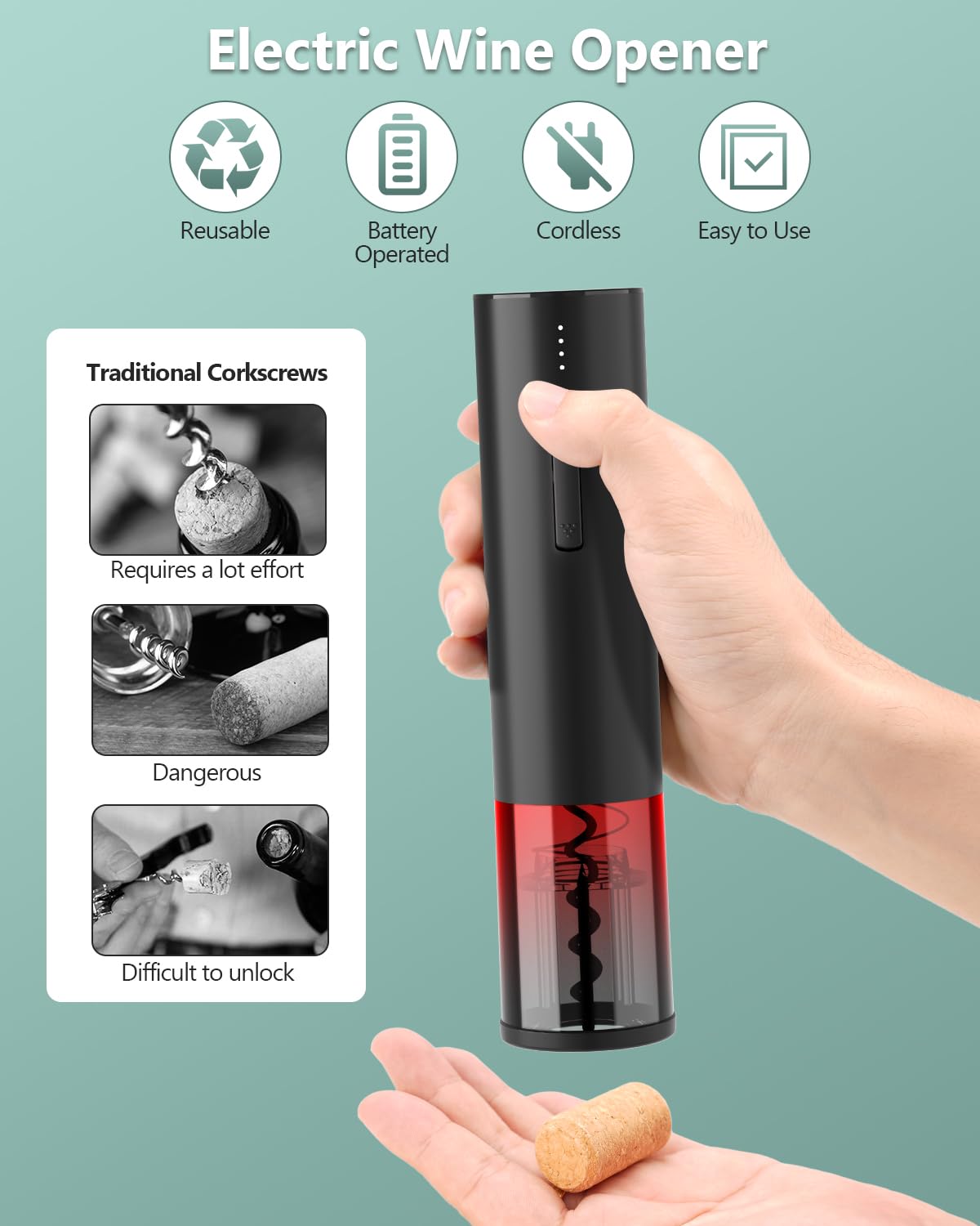 Electric Wine Opener Gift Set - Premium Wine Accessories with Wine Aerator, Vacuum Stopper, Foil Cutter and Gift Box - Ideal Valentines Gift for Wine Lovers and Special Celebrations