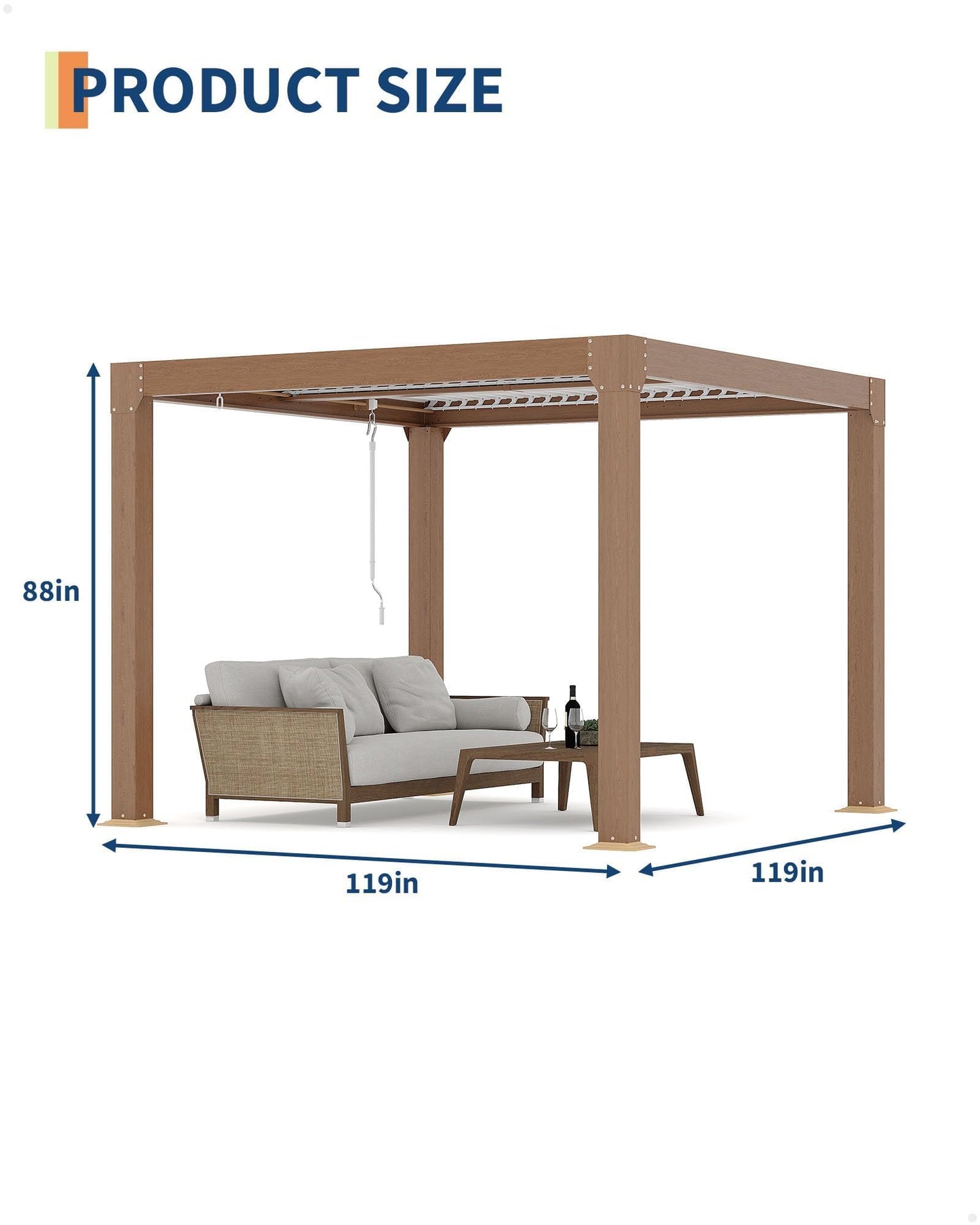 10x10FT Louvered Pergola, Modern Style Outdoor Pergola with Adjustable Louvered Roof, Reinforced Aluminum Frame, Integrated Drainage System, Hardtop Gazebo for Patio, Deck, Wood Grain