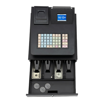 Cash Register for Small Businesses & Restaurant, Electonric caja registradora w/Cash Drawer, 200Dept/1000Items/200Tables/30Tastes/50Clerks/15Reports,Supports Scanner Scale Printer(Black)