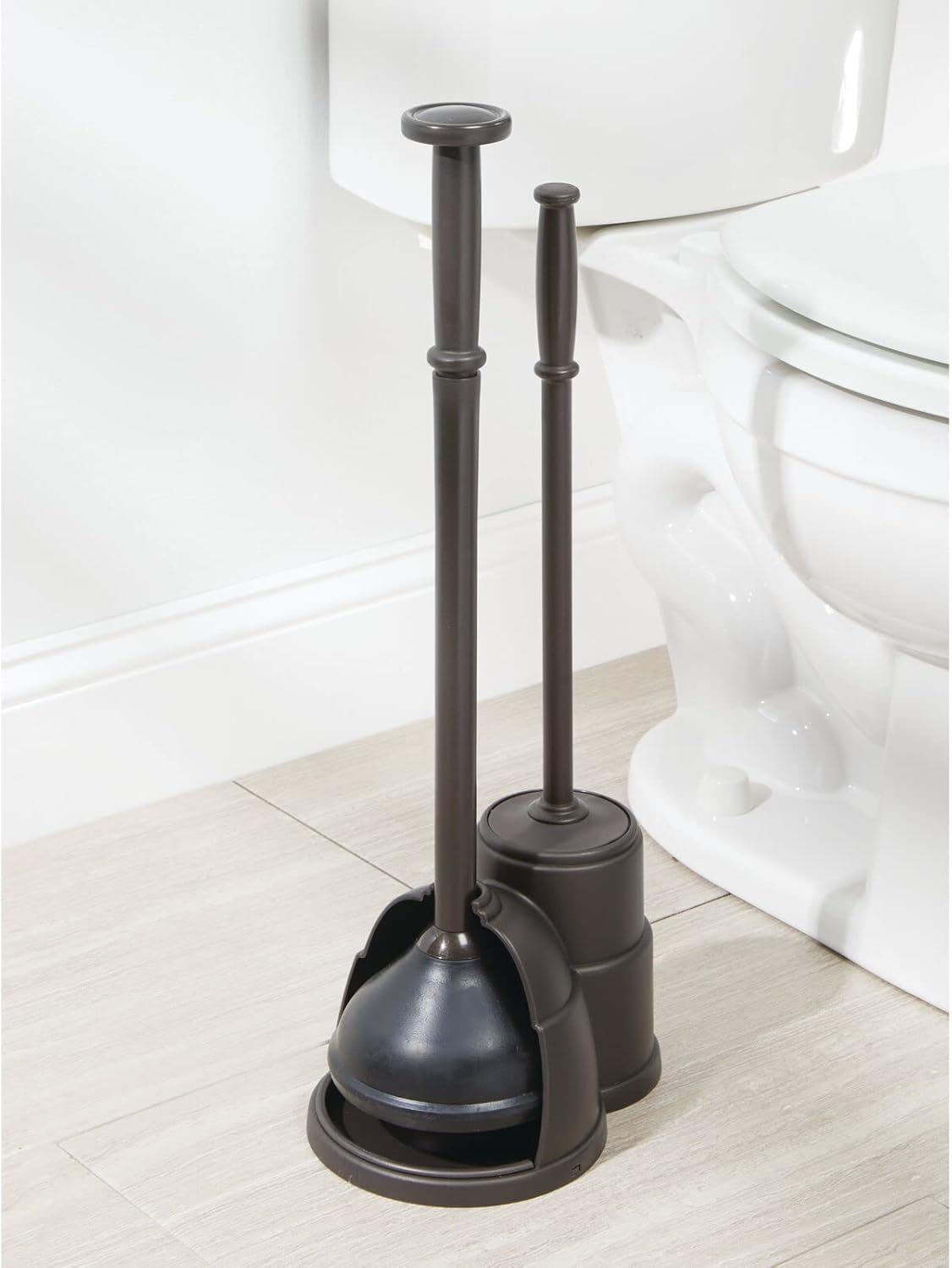Set Set mDesign Plunger and Brush for Toilet Bowl - Hidden, Modern Toilet Brush and Plunger with Caddy - Brush Cleaner