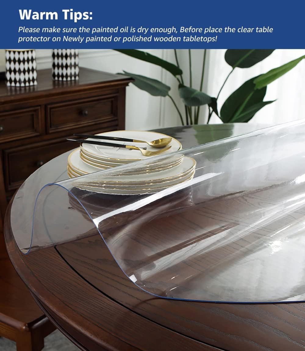 24 Inch Round Clear Dining Room Table Cover Easy Clean Waterproof Plastic Vinyl Table Cloth Protector Wood Furniture