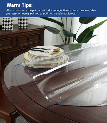 24 Inch Round Clear Dining Room Table Cover Easy Clean Waterproof Plastic Vinyl Table Cloth Protector Wood Furniture