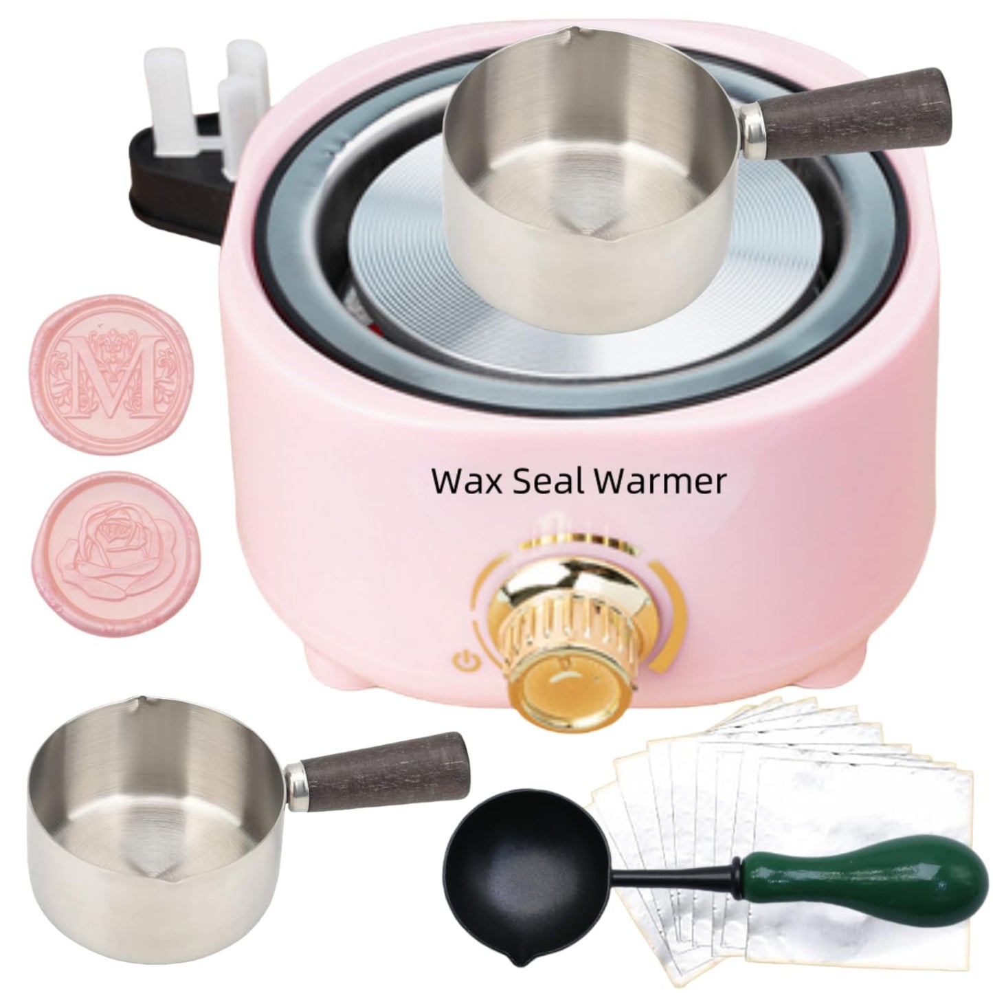 Wax Seal Warmer Electric, Pink Sealing Wax Warmer Furnace Kit Includes 1Pcs 80ml Large Spoon and 1Pcs Non-Slip Spoon Sealings Stamp Melting Warmer Great Tool for Melt Waxs Seals Sticks Beads (Pink)