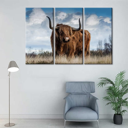 TUMOVO Brown Highland Cow Wall Art | 3 Piece Canvas Prints, 36" Wx24 H, Framed Ready to Hang Decor