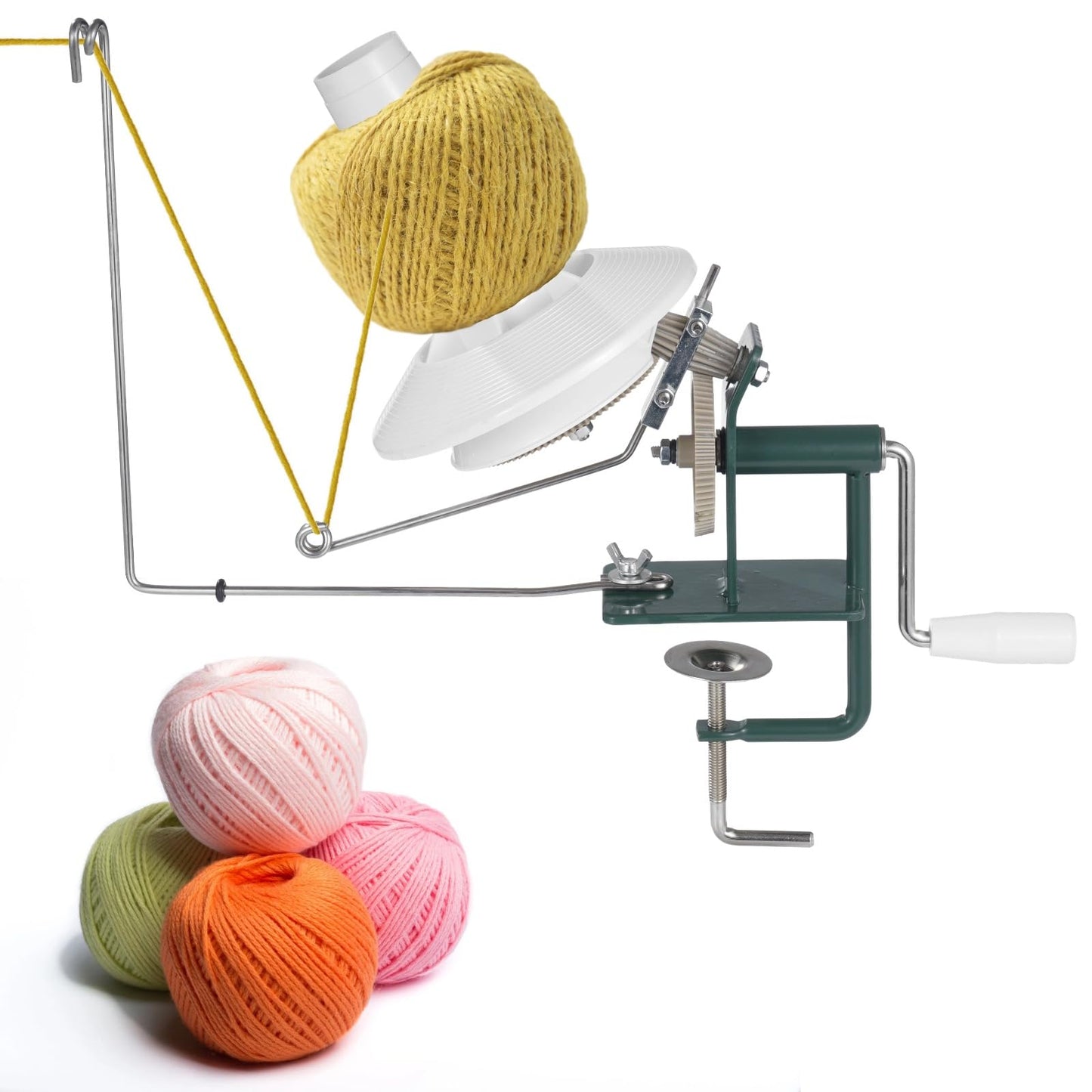 Yarn Winder for Crocheting - Yarn Ball Winder Manual with Sturdy Metal Base & ABS Gear, Upgraded Clamp, Easy Table Installation, Anti-Tangle, Size 13.9 x 3.3 x 3.3 in