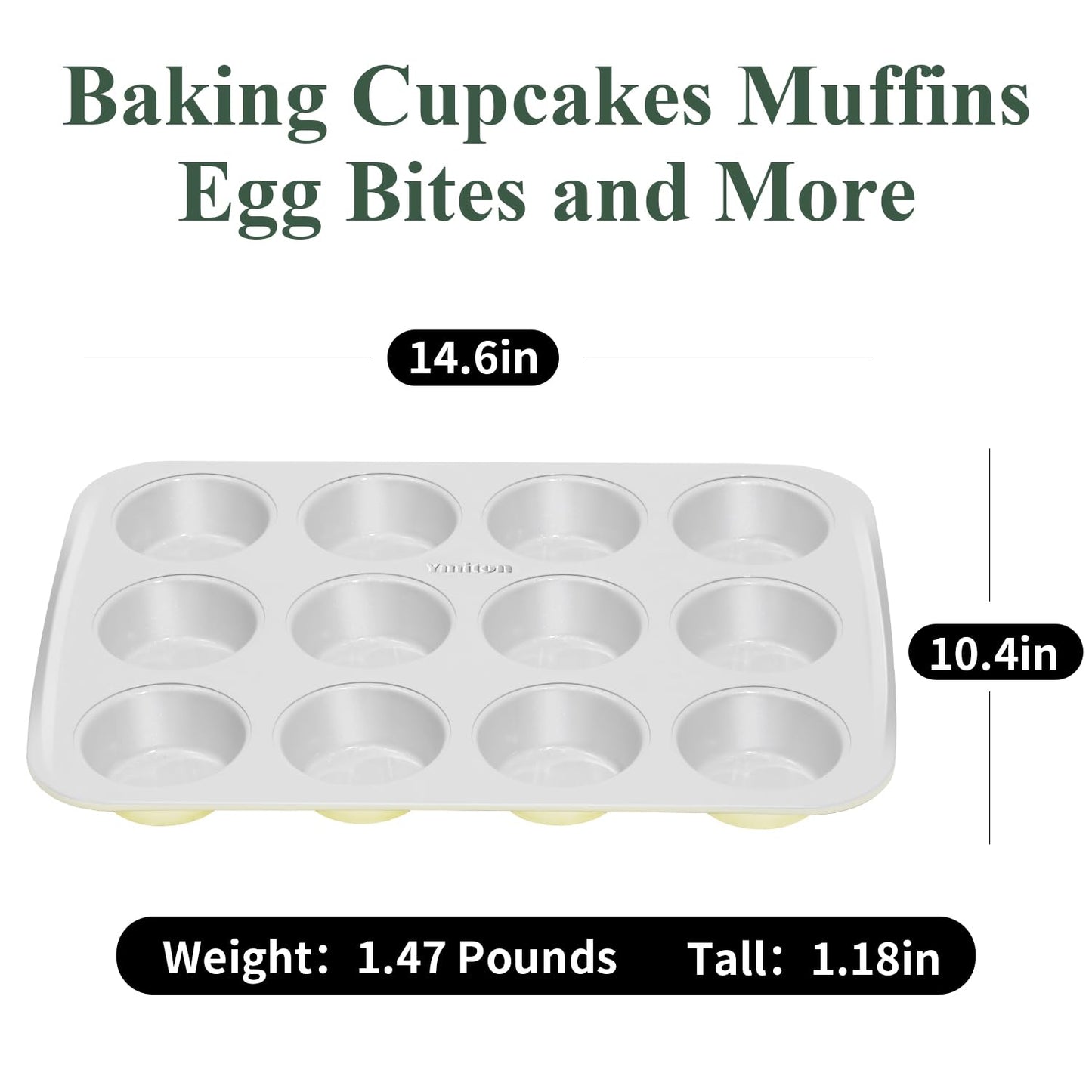 Ymiton Nonstick Ceramic 12 Cup Muffin Pan, Cupcake Pan for Baking, Non-Toxic Muffin tin, Ceramic Coating, PTFE & PFOA Free, Oven Safe 550°F, Aluminized Steel (Yellow)