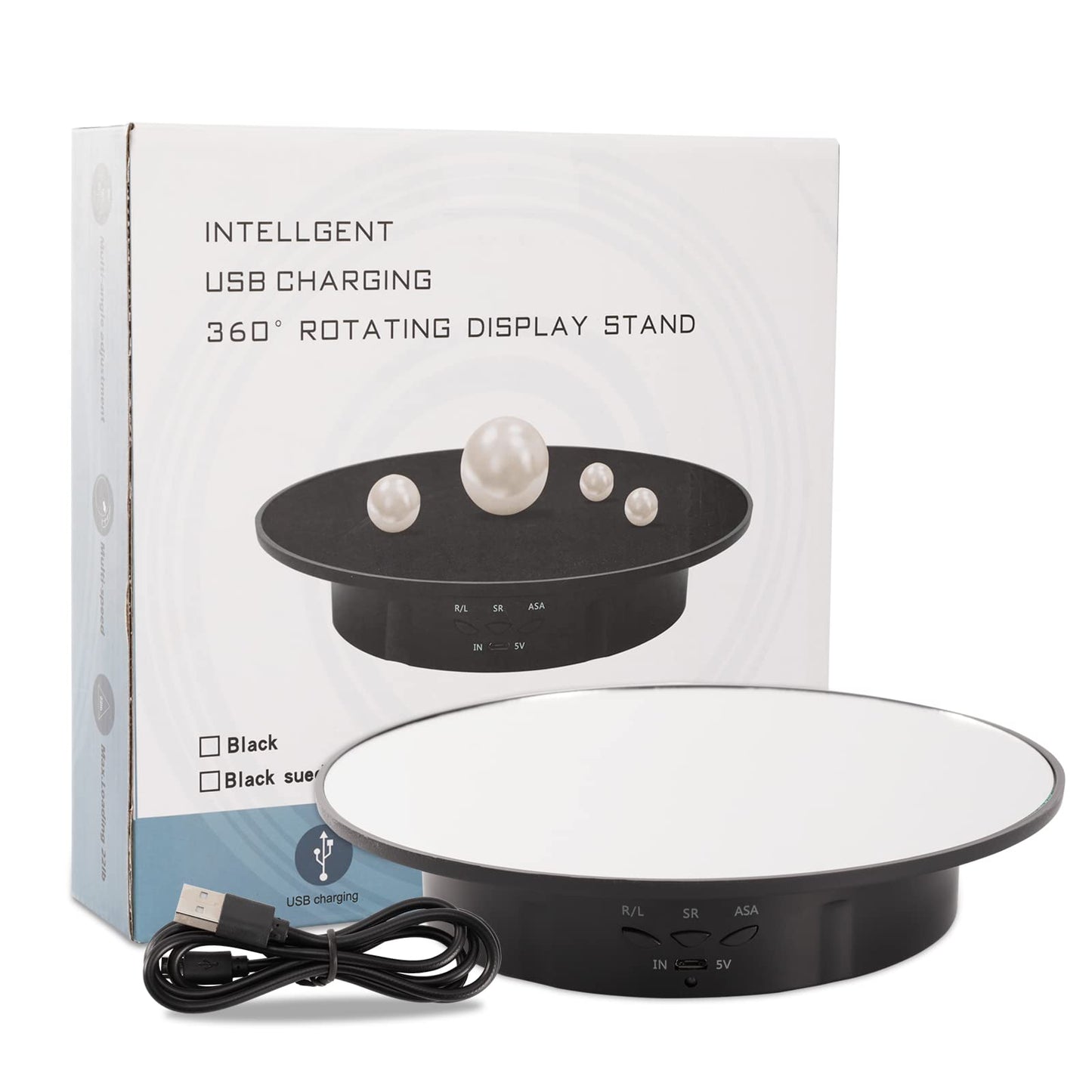 Motorized Display Stand - 7.87" Rotating Platform with Mirror Cover, USB Charging Port, 22 lbs Load Capacity, Ideal for Jewelry, 3D Model, Cake Photography
