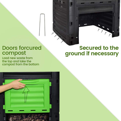 EJWOX 80 Gallon (300L) Large Capacity Static Compost Bin - Forest Green Outdoor Waste Composter with Easy-Access Hatch, Efficient Aeration System for Fast Organic Fertilizer, Sturdy Design