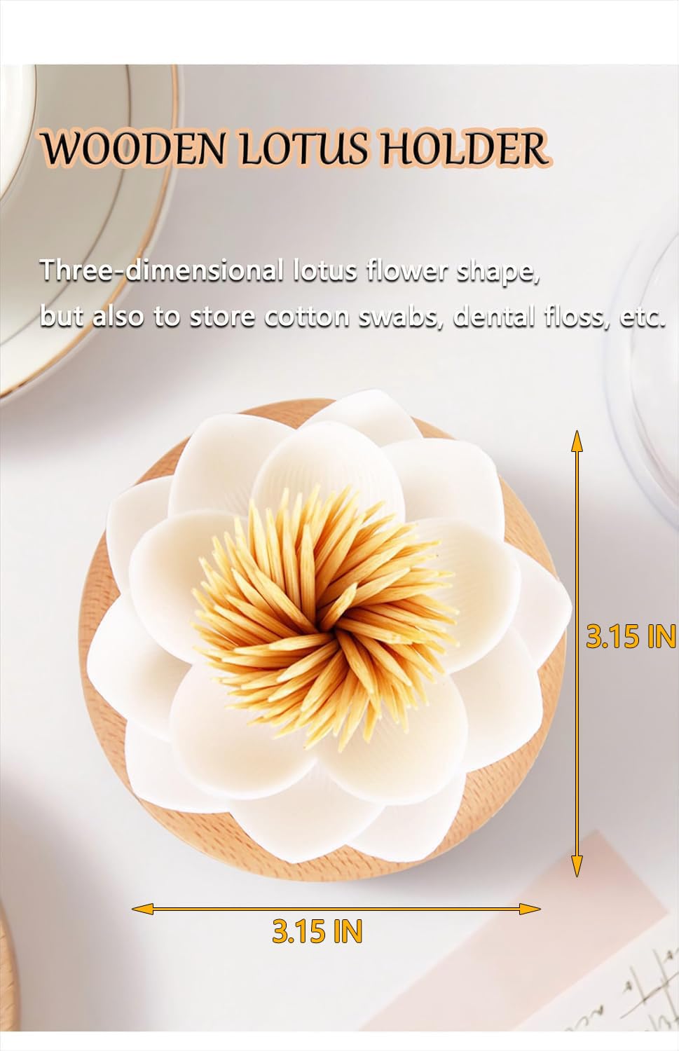 GZJINYUA Toothpick Holder Dispenser Lotus Q tip Holder Wood Toothpick Holder, Tooth Picks Beech Toothpick Holders White Flower Decorative for Kitchen Table Decorations Cute Gifts -with 80 Toothpick