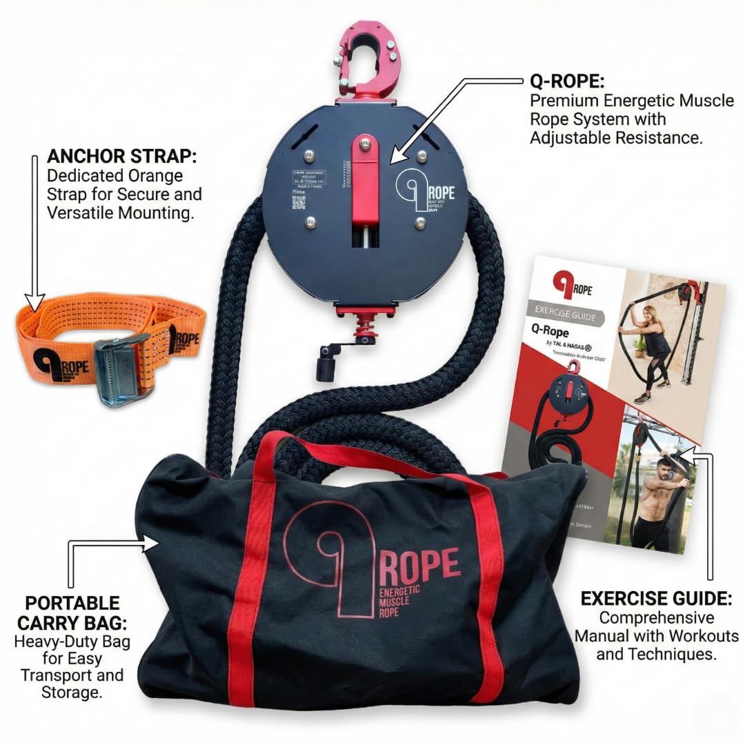 Qrope Endless Rope Trainer Machine - Portable Rope Pull Pulley System - Home Gym Workout Equipment for Strength Training - Infinity Rope for Upper Body and Forearms