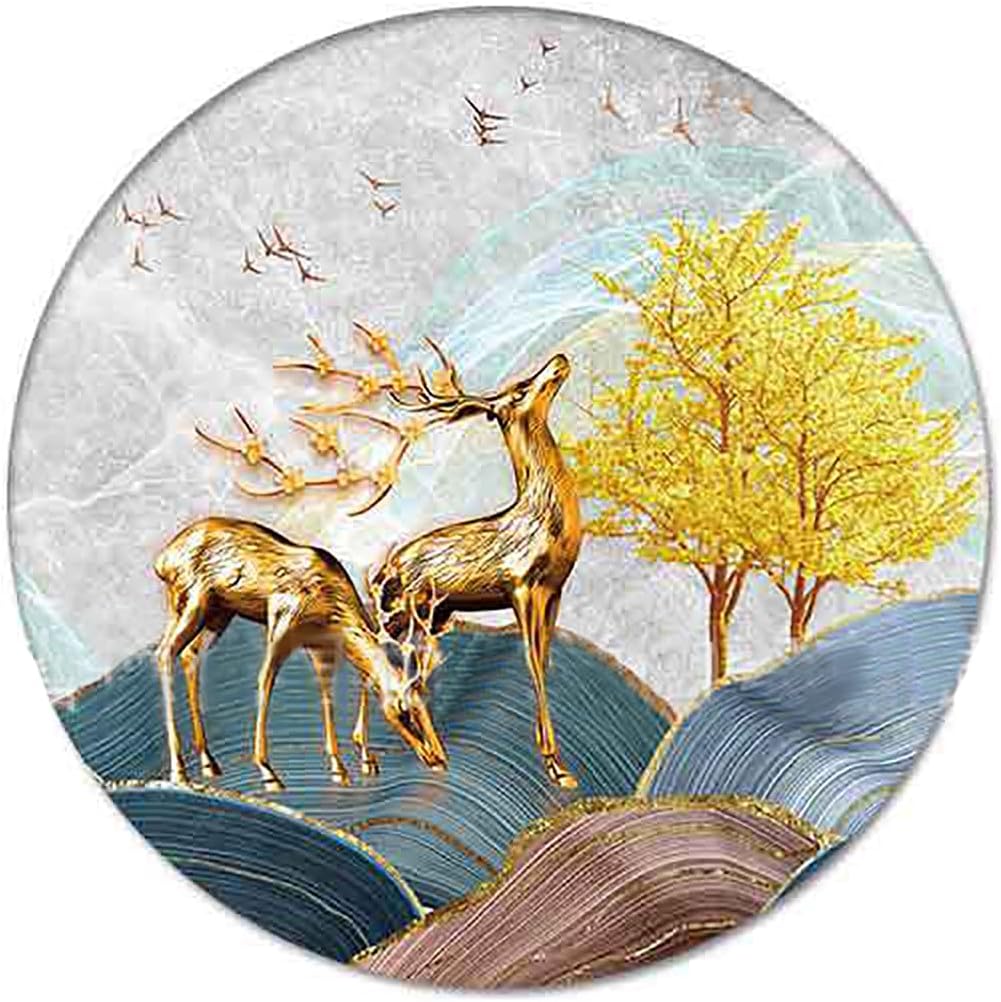 Set 6 Drink Coasters of with Holder, Ceramic Absorbent Boho Coaster for Drinks with Base and Golden Holder