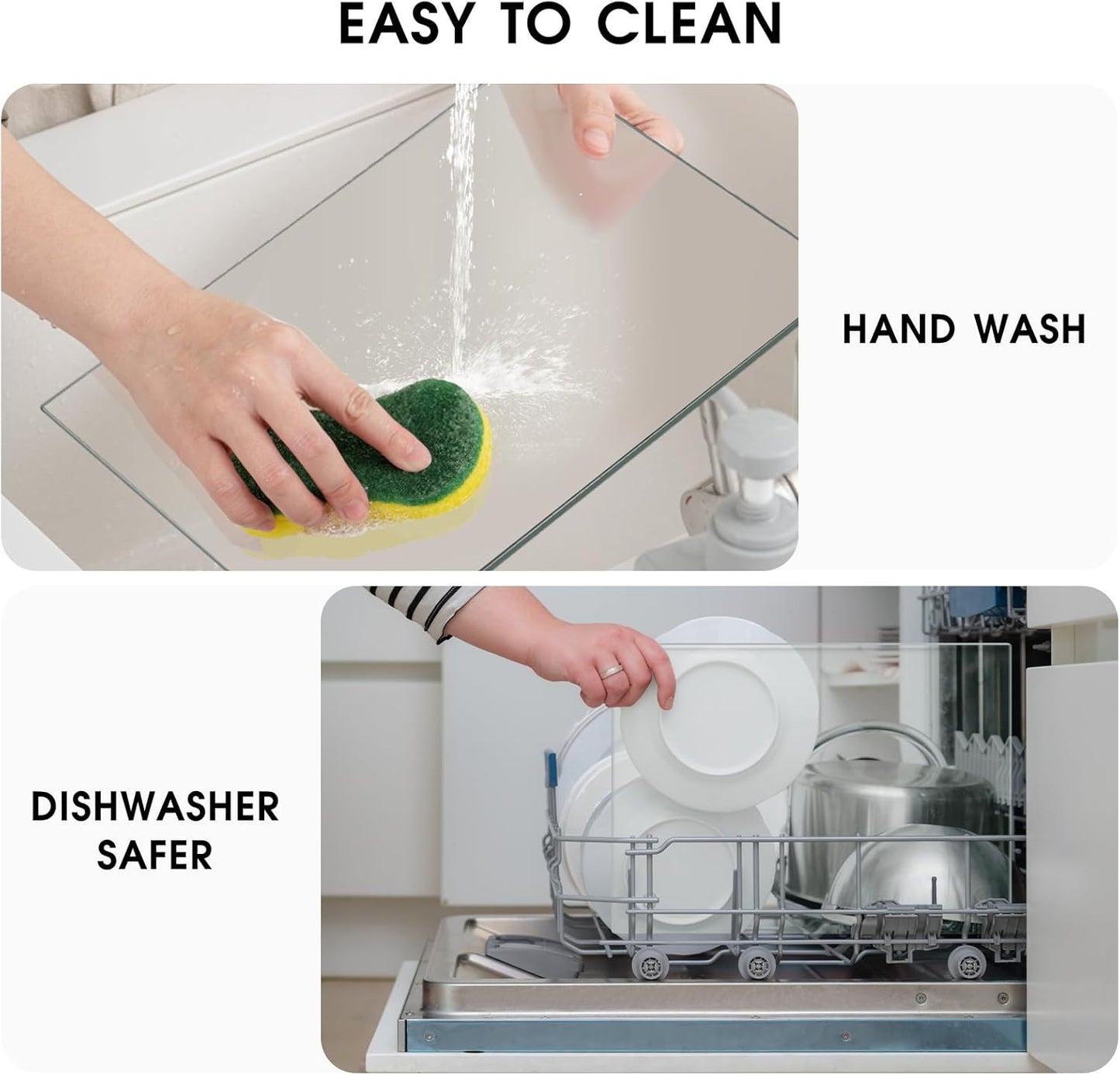 Transparent Glass Cutting Board for Kitchen Countertop, 16"x12", Rubber Non-Slip Feet, Dishwasher Safe