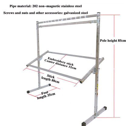 ELUKHT Embroidery Stand, Stainless Steel Needlework Floor Frame, Adjustable Cross Stitch Craft Stand, with 12 Hanging Wire Buckles, Standing Embroidery Lap Table, for Arts Crafts Sewing Needlework