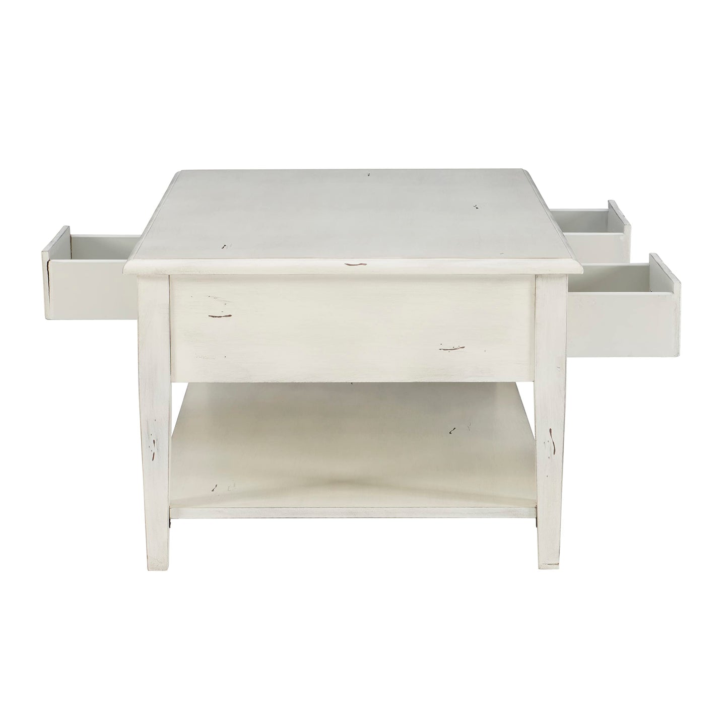 Powell Kelly Cream Coffee Table with Three Pull Thru Drawers and Open Shelf
