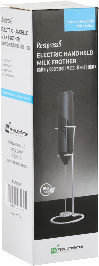 1 Restaurantware-Restpresso Electric Milk Frother, Battery-Operated Electric Foam Maker - With Stand, Stainless Steel