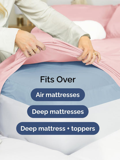 Skiennix Extra Deep Split King Sheet Set - 7 Piece Breathable Cooling Bedding - Soft Wrinkle-Free Baby Pink