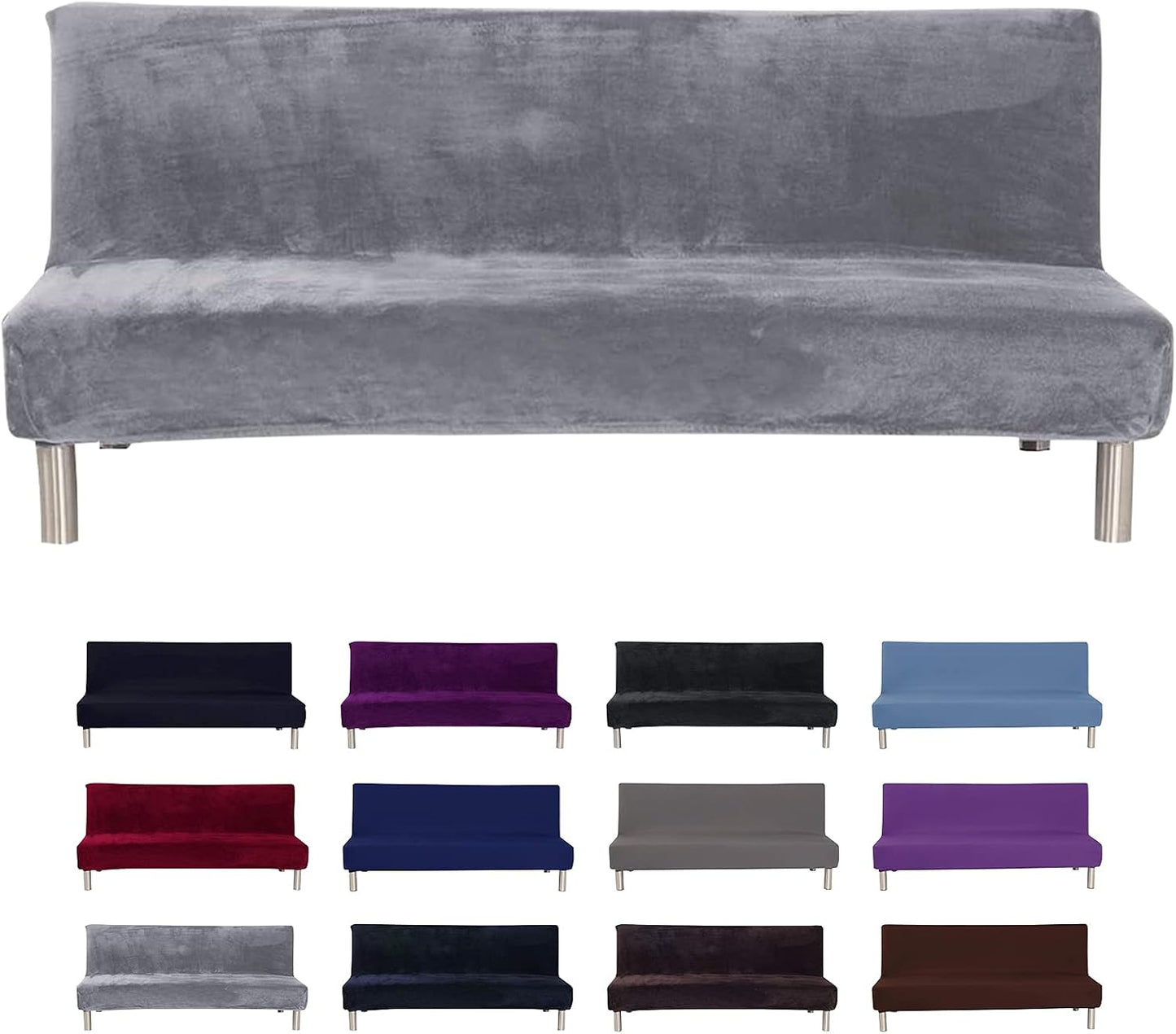 ele ELEOPTION Armless Sofa Slipcover, Stretch Velvet Futon Cover Protector, Modern Simple Folding Couch Cover