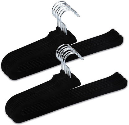 Velvet Pants Hangers - 16 Pack Non-Slip Black Hangers with 360° Swivel Hook | Space-Saving Design for Heavy Pants & Jeans
