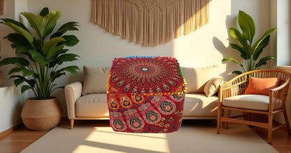 16X16X14 inches, CRAFT KALA Large Hippie Mandala Meditation Floor Ottoman Pillow Cushion Pouf Cover Square Poufs Cover