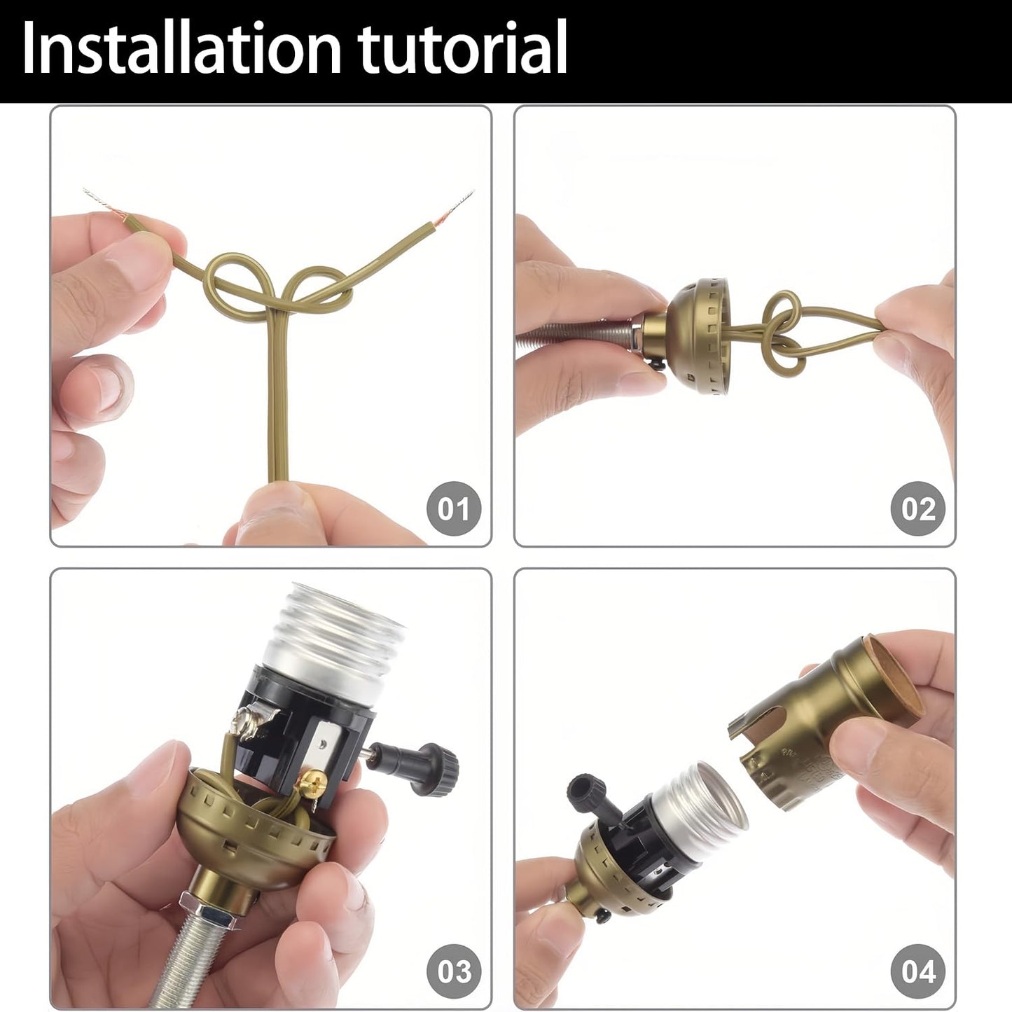Lamp Rewire Kit, 10 Foot Matching Cord, 2 Way Socket and Essential Hardware, Table and Floor Lamps Socket Replacement, Rewire and Repair, DIY Light Making Kit (Antique Brass)