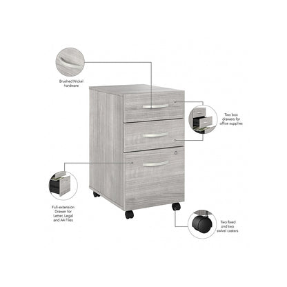 Bush Business Furniture Hybrid 3 Drawer Mobile File Cabinet-Assembled, Platinum Gray