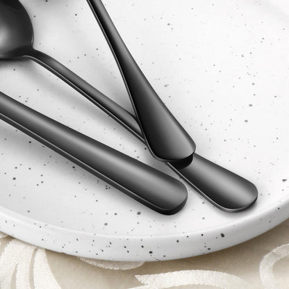 24-Piece Black Silverware Set with Steak Knives Black Stainless Steel Flatware Set for 4 Food Grade Tableware Cutlery Set Rust-proof, Mirror Polished, Dishwasher Safe