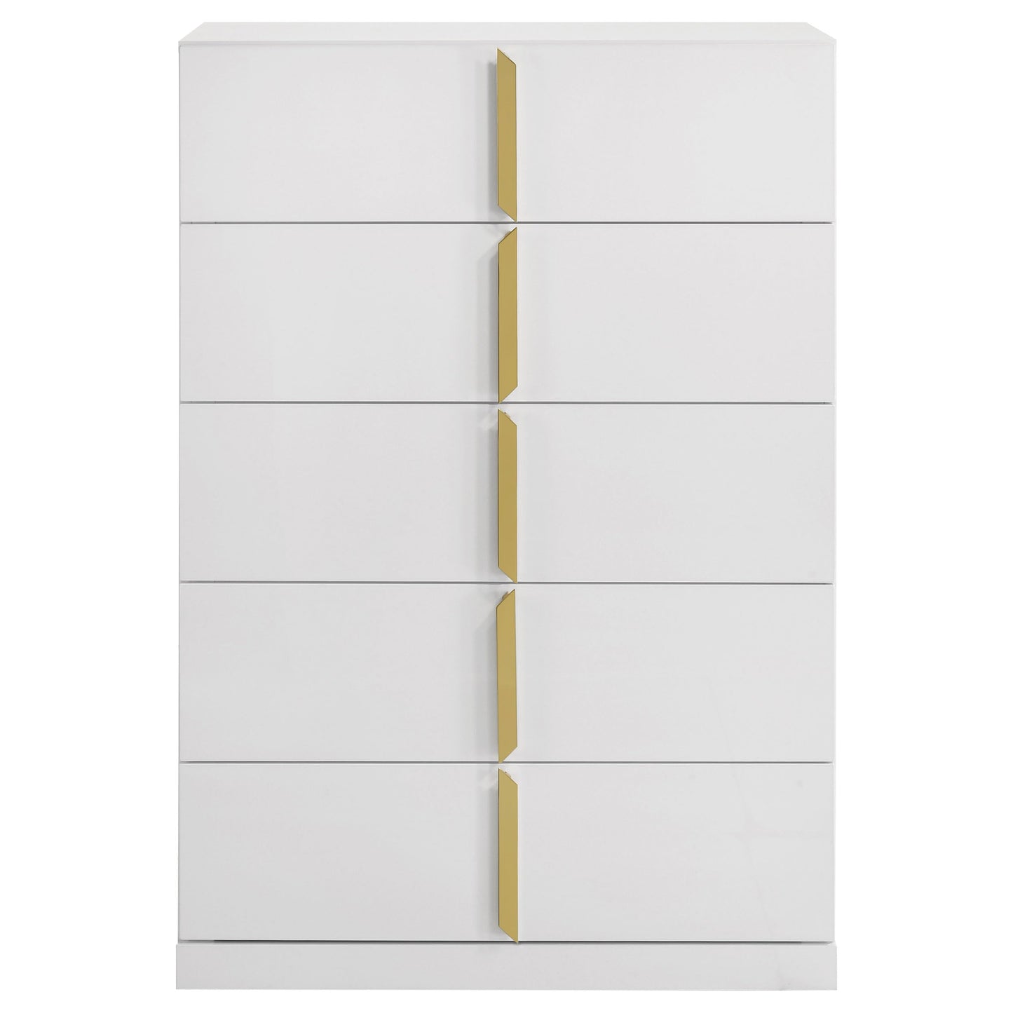 Coaster Home Furnishings - INES - Wood - 5-Drawer Chest with Vertical Gold Pulls, English Dovetail Joinery and Contemporary Design - Bedroom - White High Gloss - 223095