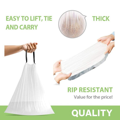 Teivio 5 Gallon 200pcs Strong Drawstring Trash Bags Garbage Bags, Small Plastic Bags for home office kitchen ，White Bathroom Trash Can Bin Liners