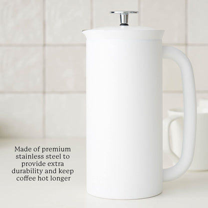 ESPRO - P7 French Press - Double Walled Stainless Steel Insulated Coffee and Tea Maker with Micro-Filter - Keep Drinks Hotter for Longer (Matte White, 32 Oz) Cleaning Powder