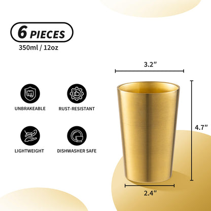 CSTOUTHOM 6 Pack 12 oz Stainless Steel Insulated Cup, Double Wall Vacuum Small Metal Cup, Reusable Camping Cups Unbreakable Indoor Outdoor for Party, Home, Office, BBQ, Gold