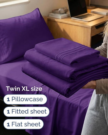 Comfy Twin XL Sheet Set by [Brand Name] - Breathable Cooling Bedding | Ultra-Soft, Deep Pockets, Wrinkle-Free - Purple
