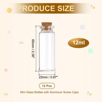 uxcell 12Pcs Glass Vials Small Bottles, 12ml DIY Decoration Glass Jars with Cork Stopper for Crafts Art Craft Sample Bottle Storing Beads Wedding Favors Decorations