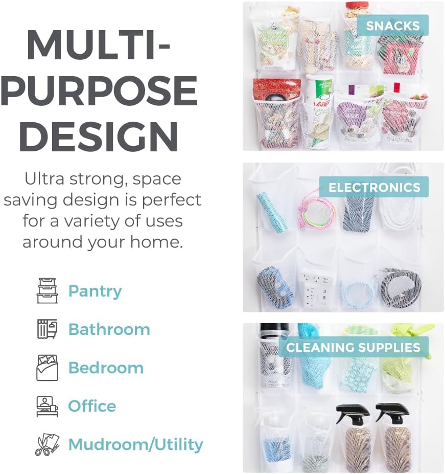 HOME GENIE Over The Door Shoe Organizer, 24 Breathable Mesh Pockets, Closet Rack Storage Holder