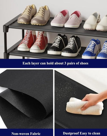 Kitsure Shoe Rack - Stackable Non-Woven Shoe Organizer for Closet & Entryway | 2-Tier, 27.5" Wide, Black