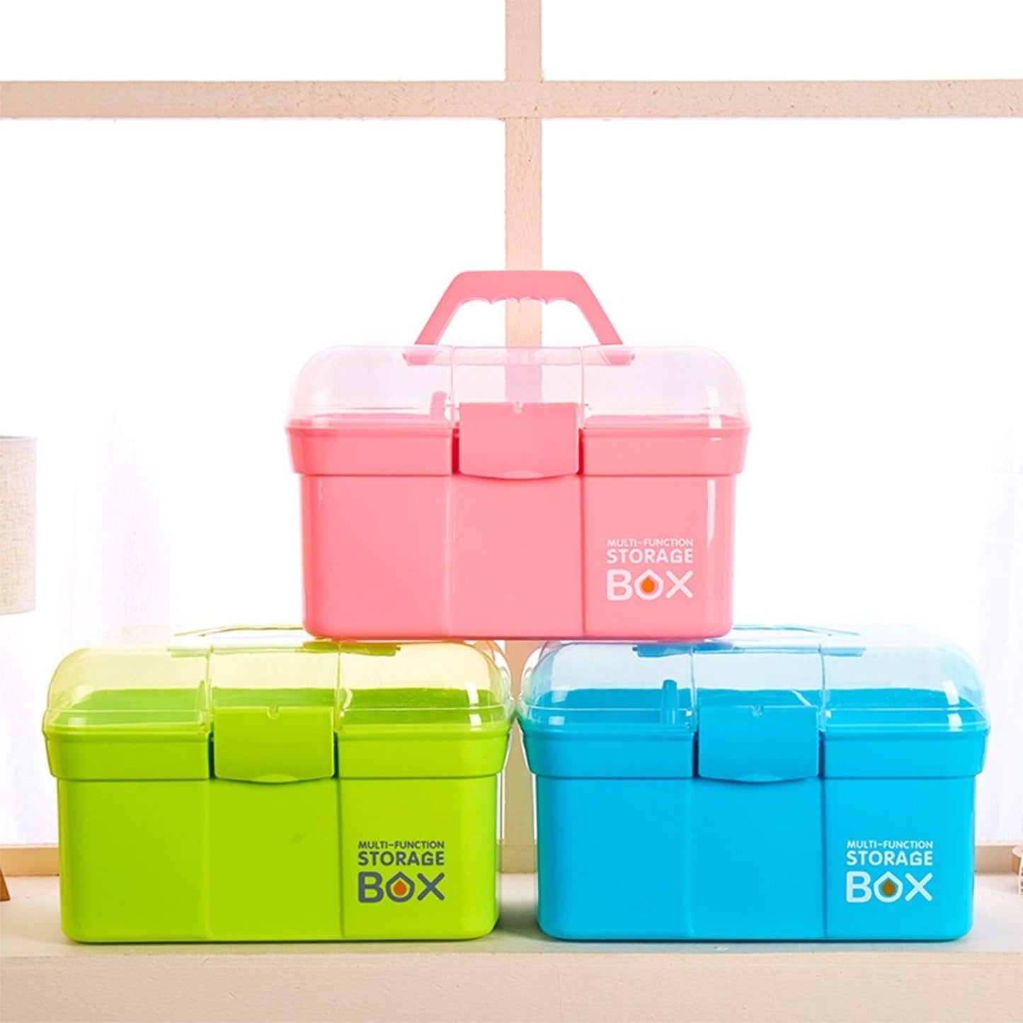 Kinsorcai 11'' Plastic Storage Box with Removable Tray, Multipurpose Organizer and Storage Case for Art Craft and Cosmetic (Green)
