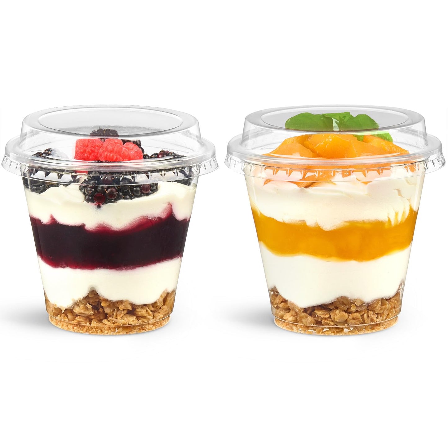 Jycnolm 50 Pack 9 oz Plastic Dessert Cups with Lids, Small Plastic Yogurt Parfait Cups, Mini Round Party Serving Cup for Pudding, Fruit, Cake, Appetizer, Dessert Shot Glasses