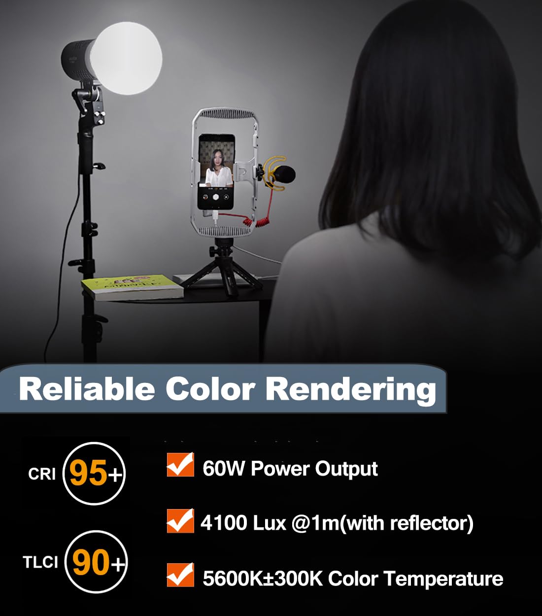 2pcs SL60W LED Video Light Kit with Softbox,60W Bowens Mount Studio Continuous Light Kit with Stand,Remote Control,Reflector,Brightness Adjustment for Video Recording,Wedding,Live Streaming