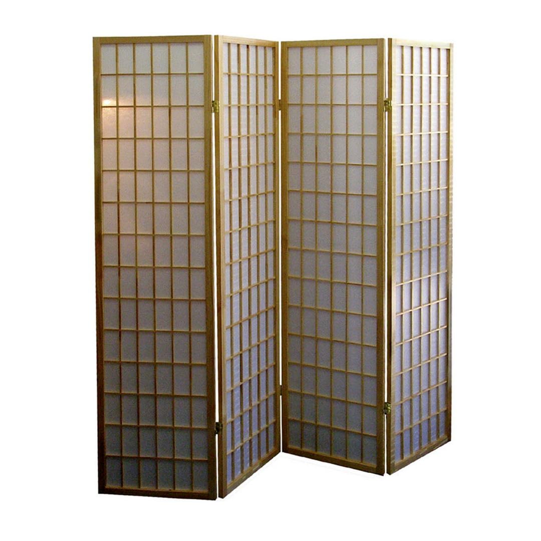 70" Tall 4 Panel Screen, Room Divider, Japanese Style with Natural Wood