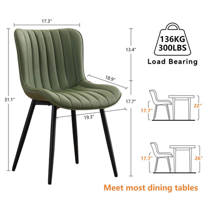 YOUNUOKE Mid-Century Modern Dining Chairs Set of 2, Olive Green Faux Leather Upholstered Accent Chairs with Black Metal Legs, Armless Side Chair for Dining Room, Guest Reception Room